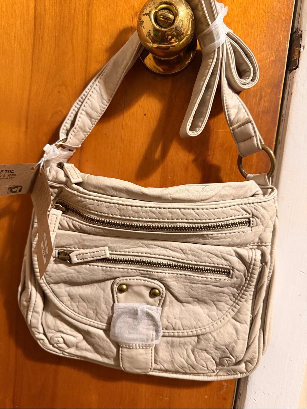 Women's Cream Crossbody Bag with Zip Pockets - Versatile Everyday Shoulder Bag